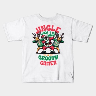 Gamer - Holly Jingle Jolly Groovy Santa and Reindeers in Ugly Sweater Dabbing Dancing. Personalized Christmas Kids T-Shirt